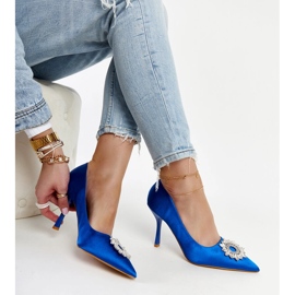 Blaue High Heels mit Satin-Finish und Strasssteinen von Susegana 1