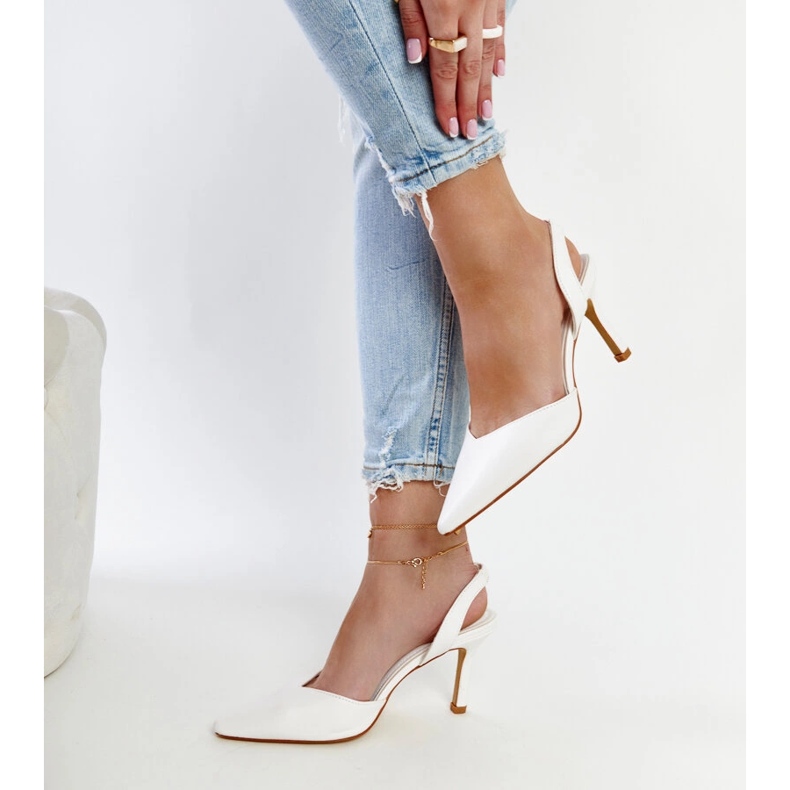 Weiße Fontanile-High-Heels mit offenem Absatz 1