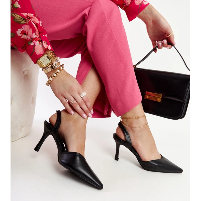 Schwarze Fontanile-Pumps mit offenem Absatz 1