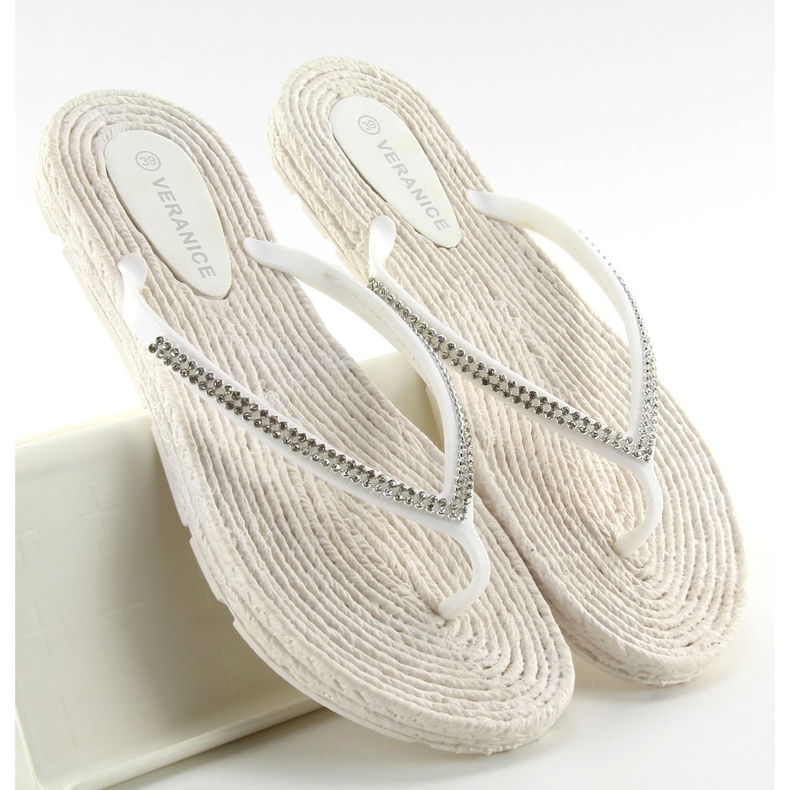 Gummi-Flip-Flops wie Espadrilles ls069 weiß 2