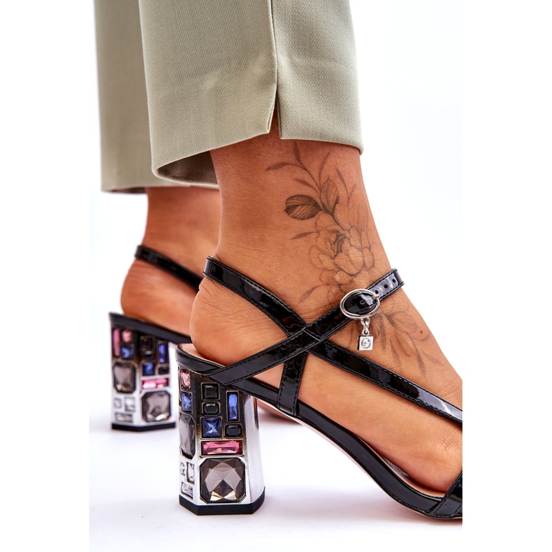S.Barski Lackierte Sandalen auf einer dekorativen Schuhplatte D&amp;A CR-232 Schwarz 4