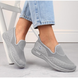 Graue Slip-On-Sportschuhe für Damen Vinceza 34602 1