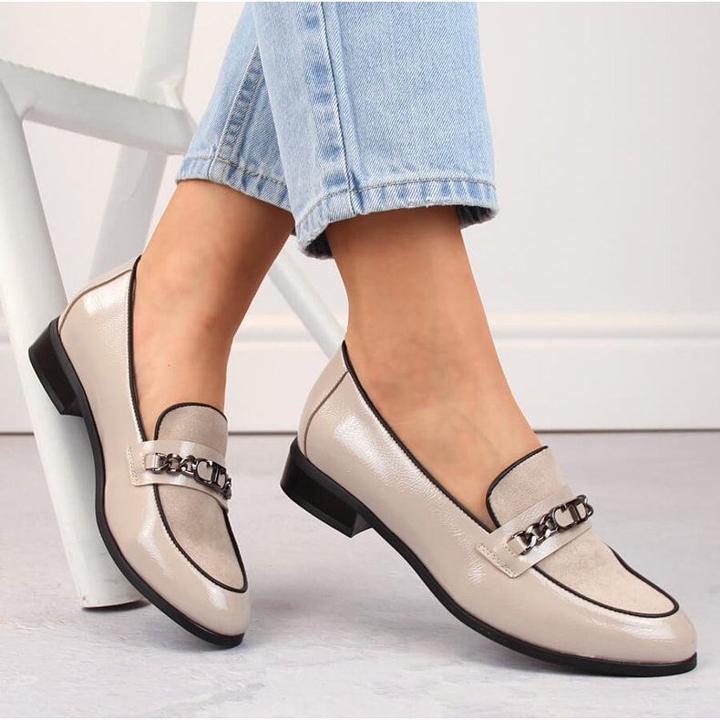 Damen-Lackschuhe mit niedrigem Absatz, beige, Potocki SZ12309 1