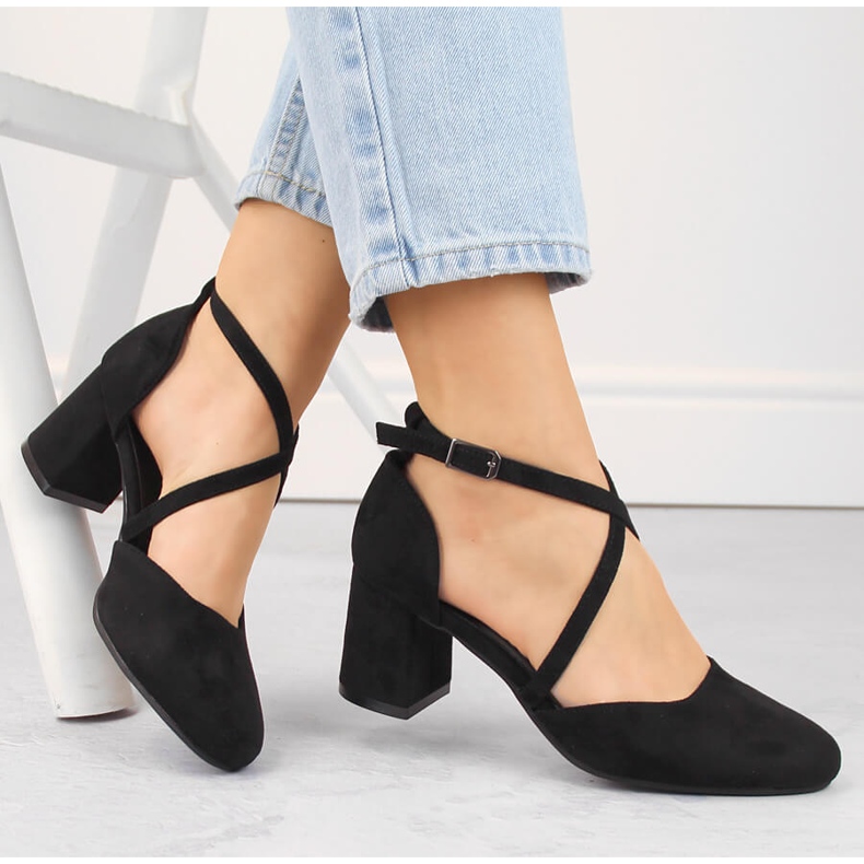 Elegante Damen-Wildledersandalen mit hohem Absatz, schwarz Potocki SZ12341 1