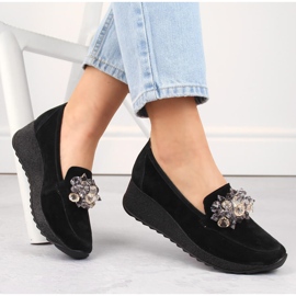 Damen-Keilschuhe aus Leder und Wildleder mit Kristallen, schwarz Filippo DP4563 1