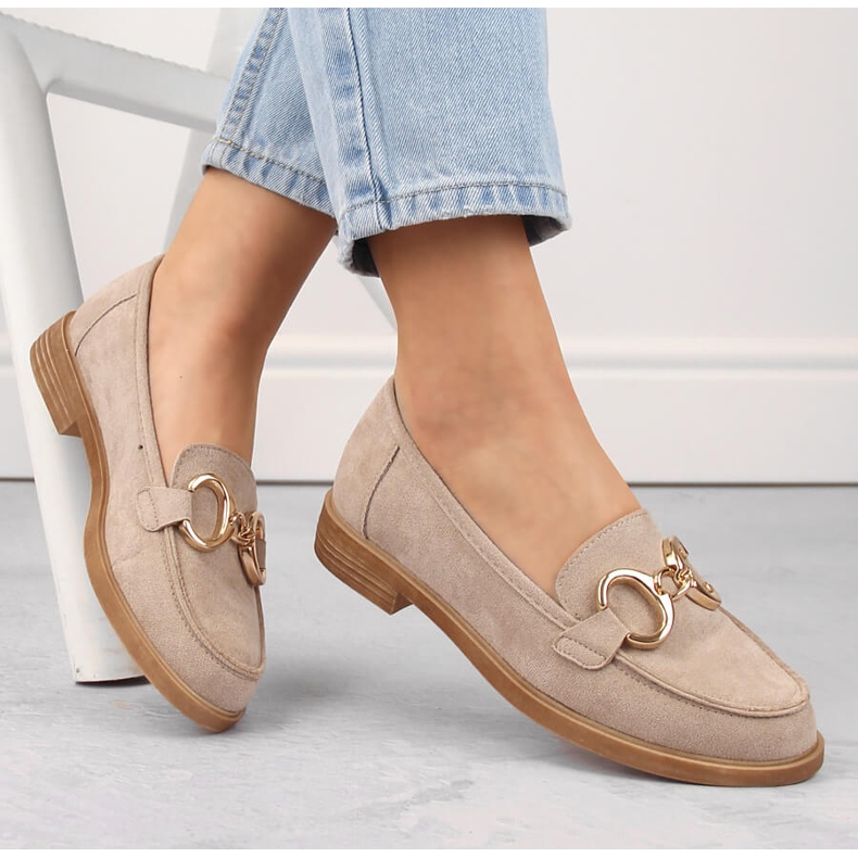 Damenschuhe aus Wildleder, Mokassins mit niedrigem Absatz, beige Vinceza 58235 1