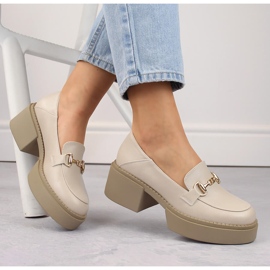 Damenschuhe, Damenmokassins mit hohem Absatz und Plateau, beige McKeylor 1