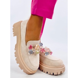 Stefani Beige Plateau-Loafer mit Steinen 1