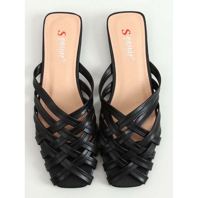 Seastar Loretta Schwarze geflochtene Damenhausschuhe 1