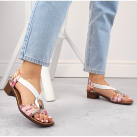 Bequeme Damen-Slip-On-Sandalen mit Blumen, mehrfarbig Rieker 62662-90 weiß 2