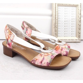 Bequeme Damen-Slip-On-Sandalen mit Blumen, mehrfarbig Rieker 62662-90 weiß 4