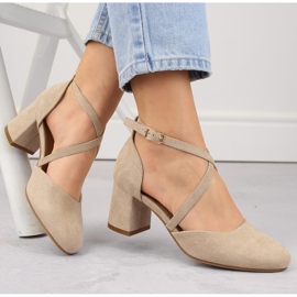 Elegante Damen-Wildledersandalen mit hohem Absatz, beige Potocki SZ12341 1