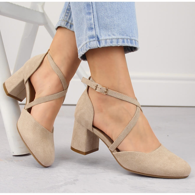 Elegante Damen-Wildledersandalen mit hohem Absatz, beige Potocki SZ12341 1