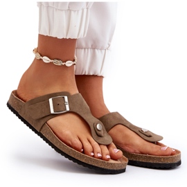 Damen-Flip-Flops mit Kork, dunkelgrün, Elina 7