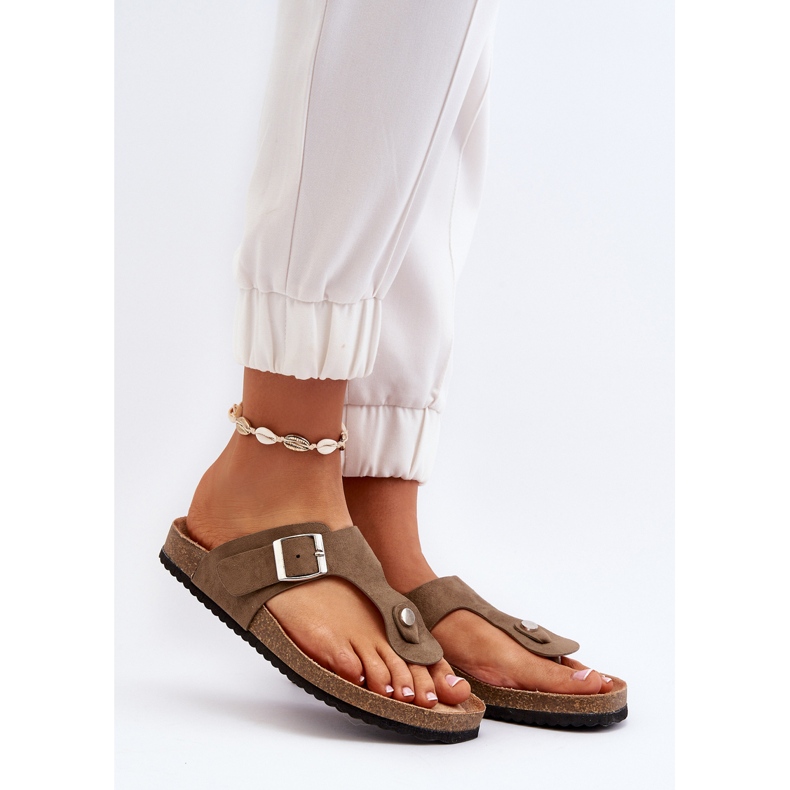 Damen-Flip-Flops mit Kork, dunkelgrün, Elina 2