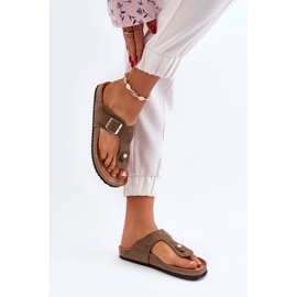 Damen-Flip-Flops mit Kork, dunkelgrün, Elina 4