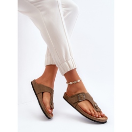 Damen-Flip-Flops mit Kork, dunkelgrün, Elina 6