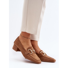 Blockabsatz-Pumps mit niedrigem Absatz und Camel-Dolvira-Dekoration braun 2