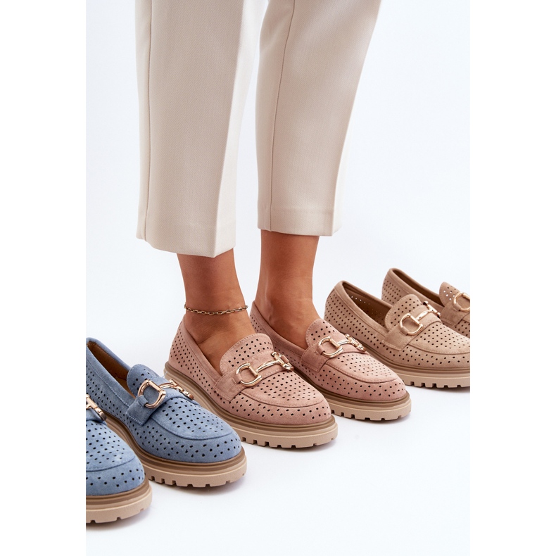 Durchbrochene Mokassins für Damen mit Verzierung, rosa Talesse 1