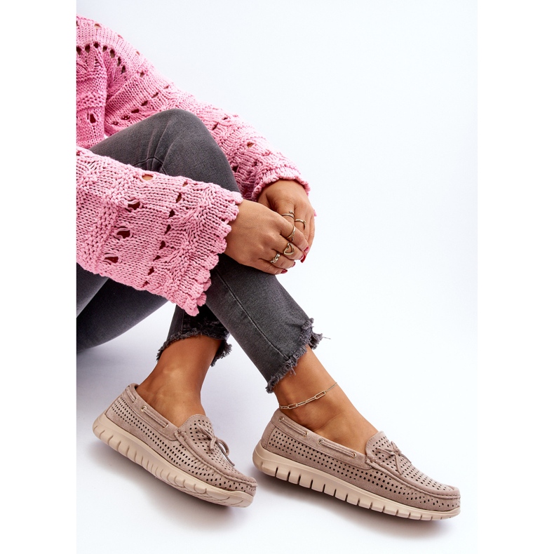 Vinceza Beige Damen-Mokassins mit Schleife Reece 1