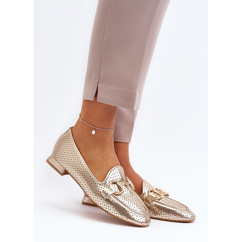 Damen-Mokassins mit flachem Absatz und Goldverzierung Iluvana golden 2