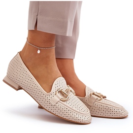 Damen-Mokassins mit flachem Absatz und Verzierung, Beige Iluvana 9