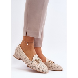 Damen-Mokassins mit flachem Absatz und Verzierung, Beige Iluvana 2