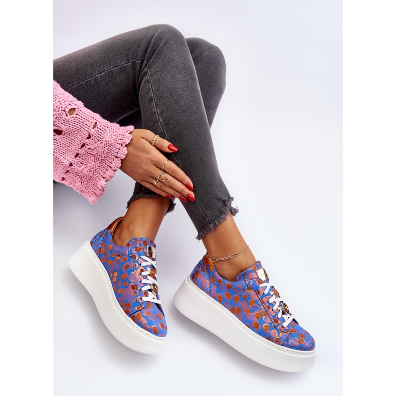 Leder-Sportschuhe auf der Plattform Maciejka 06191-06 Blau 2