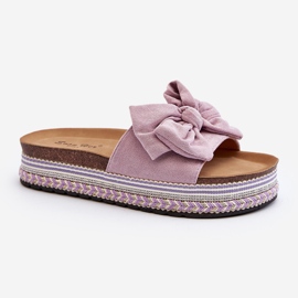 Damen-Plateau-Flip-Flops mit Schleife, Lila Evatria 1