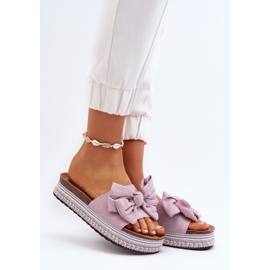 Damen-Plateau-Flip-Flops mit Schleife, Lila Evatria 2