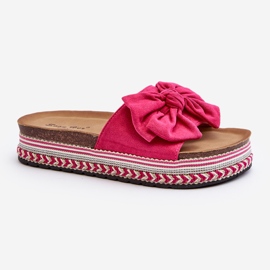 Damen-Flip-Flops auf Plateausohle mit Schleife in Fuchsia von Evatria rosa 1