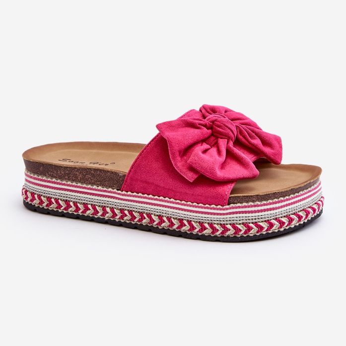 Damen-Flip-Flops auf Plateausohle mit Schleife in Fuchsia von Evatria rosa 1