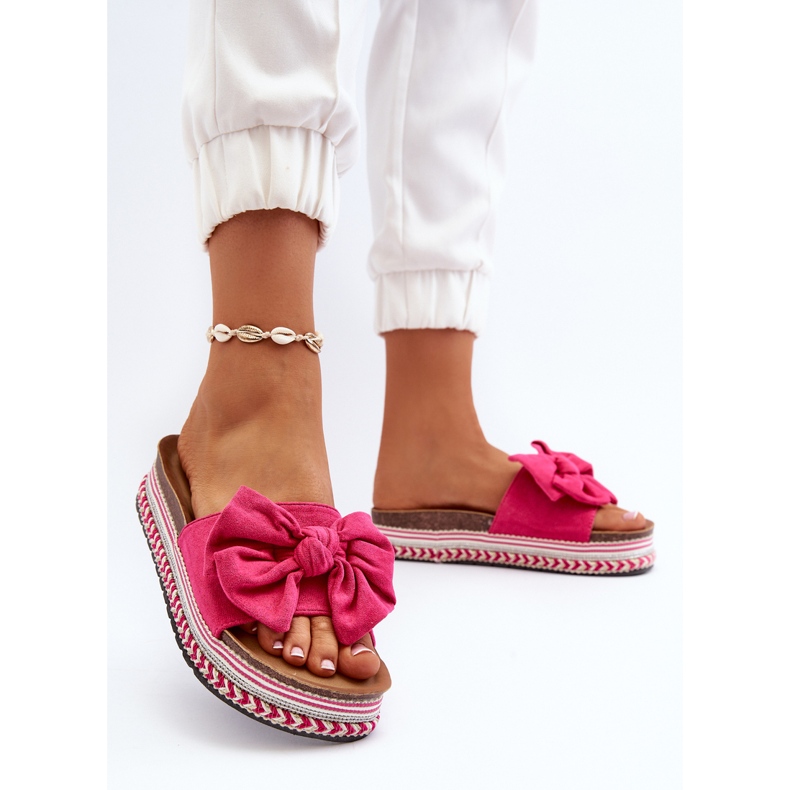 Damen-Flip-Flops auf Plateausohle mit Schleife in Fuchsia von Evatria rosa 2