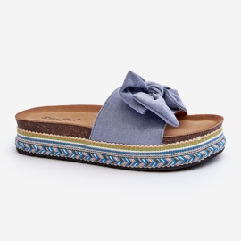 Damen-Plateau-Flip-Flops mit Schleife, Blau Evatria 1