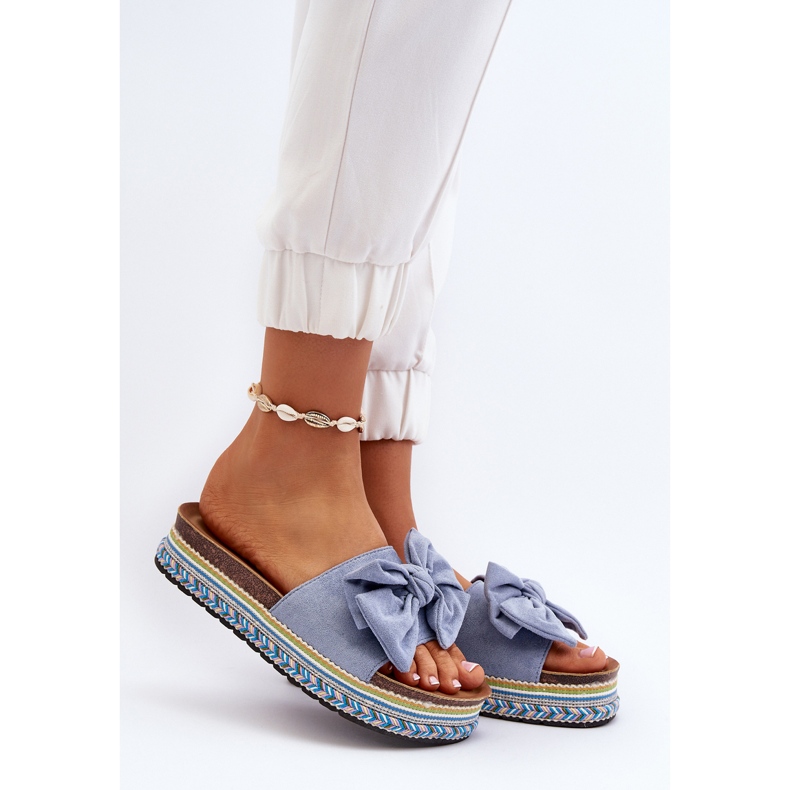 Damen-Plateau-Flip-Flops mit Schleife, Blau Evatria 2