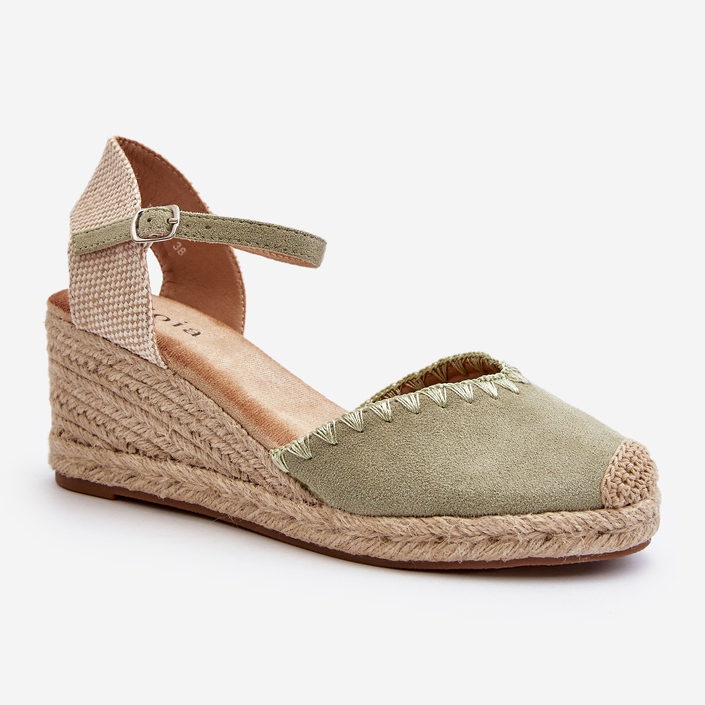 Wildleder-Espadrille-Keilsandalen mit Flechten, grüner Raylin 1