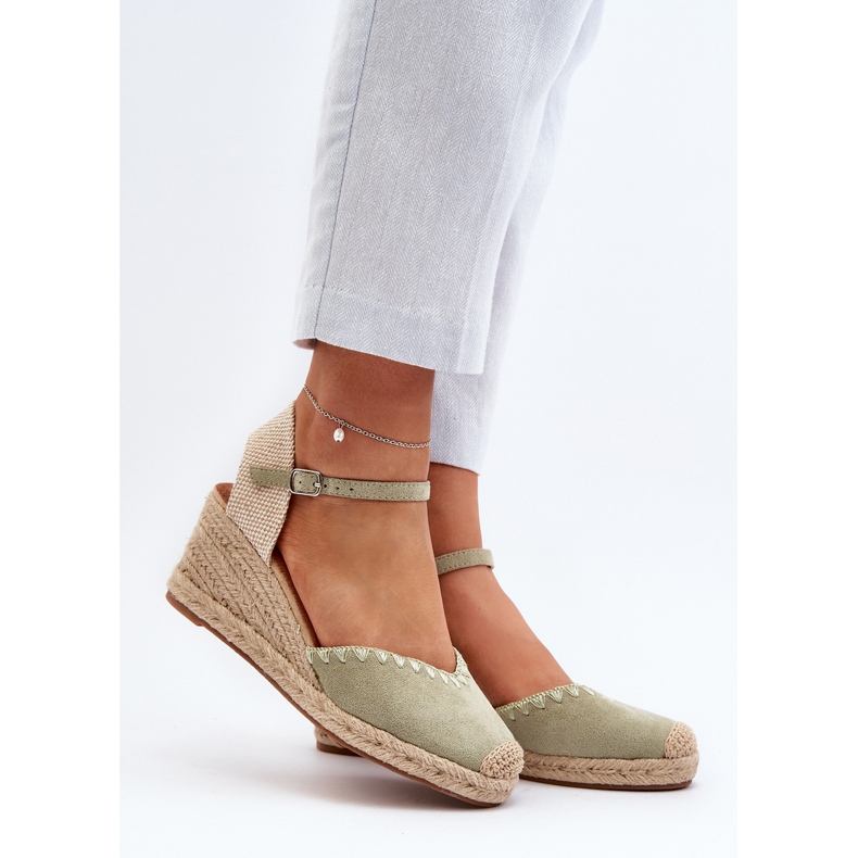 Wildleder-Espadrille-Keilsandalen mit Flechten, grüner Raylin 2