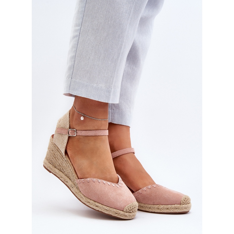 Wildleder-Espadrille-Keilsandalen mit geflochtenem rosa Raylin 2