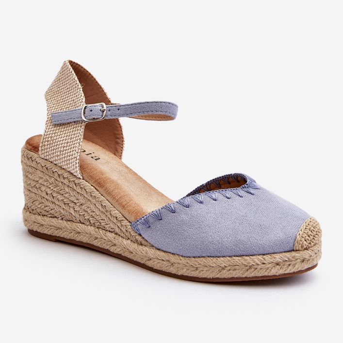 Blaue Raylin Wildleder-Espadrille-Keilsandalen mit Flechten 1