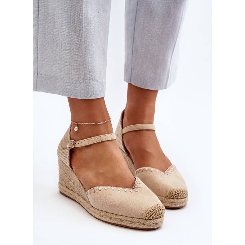 Wildleder-Espadrille-Keilsandalen mit geflochtenem Beige Raylin 1