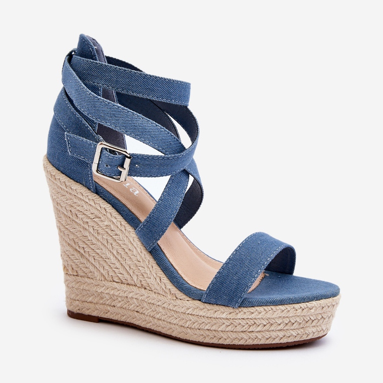 Denim-Keilsandalen mit Zopf, Blue Salthe blau 2