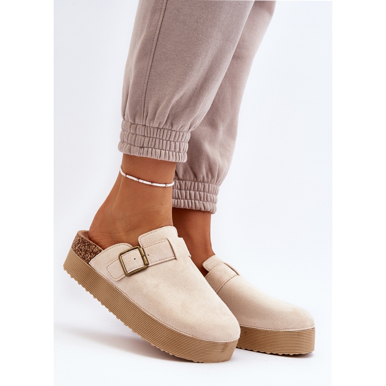 Damen-Plateau-Clogs Hellbeige Jorffia 2