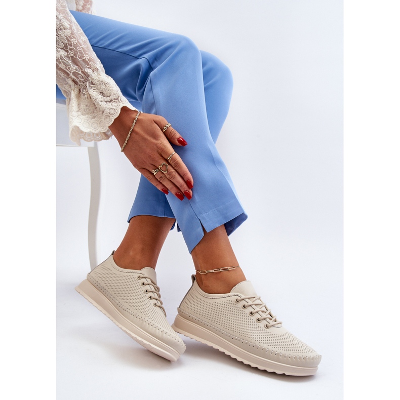 Vinceza Damen-Sportschuhe aus Leder, Sneakers, Beige, Lalnai 1