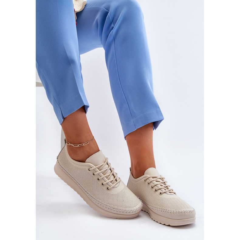 Vinceza Damen-Sportschuhe aus Leder, Sneakers, Beige, Lalnai 2