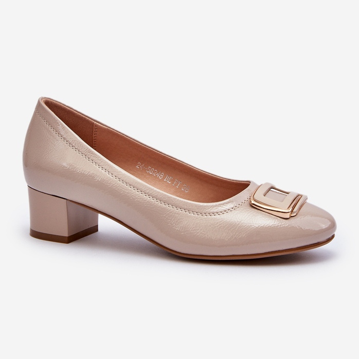Vinceza Lackleder-Pumps auf Block mit Verzierung, Beige Enollia 1