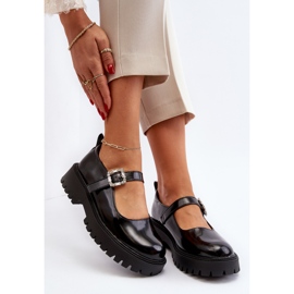 Damen-Lacklederschuhe mit dekorativer Schnalle, Schwarz Lindnessa 2