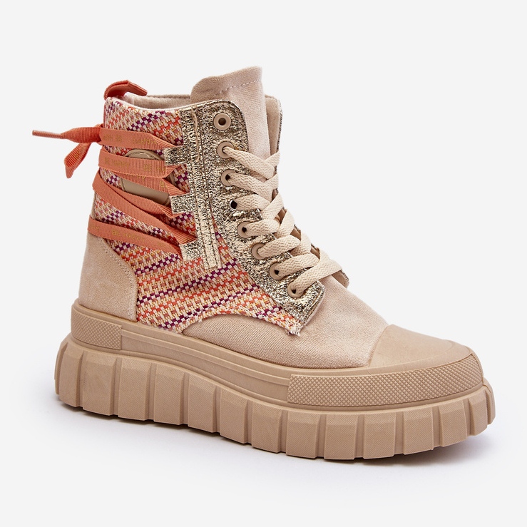 Beigefarbene Damen-Sneaker mit massivem Plateau von Kernia 2