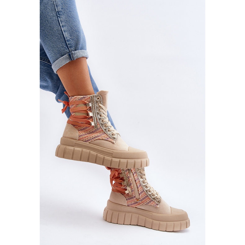 Beigefarbene Damen-Sneaker mit massivem Plateau von Kernia 1