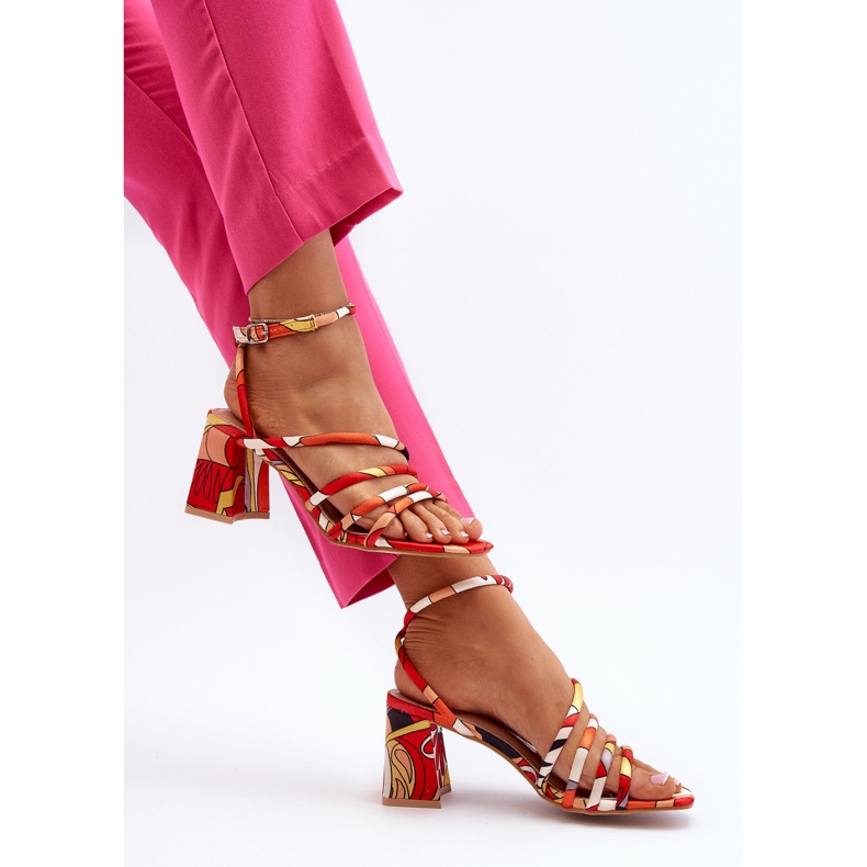 Gemusterte High Heel Sandalen Orange Jenglla 1