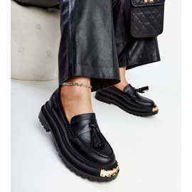 Schwarze massive Mokassins mit goldenen Einsätzen Tuga 1